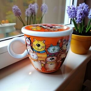 🆕️ Vintage Stokes Gourmet Kitty Cat Ceramic Coffee Mug With Lid In Box